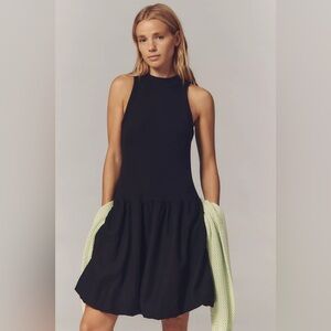 NWT Anthropologie Stateside Linen Blend Bubble-Hem Mini Dress Black Medium